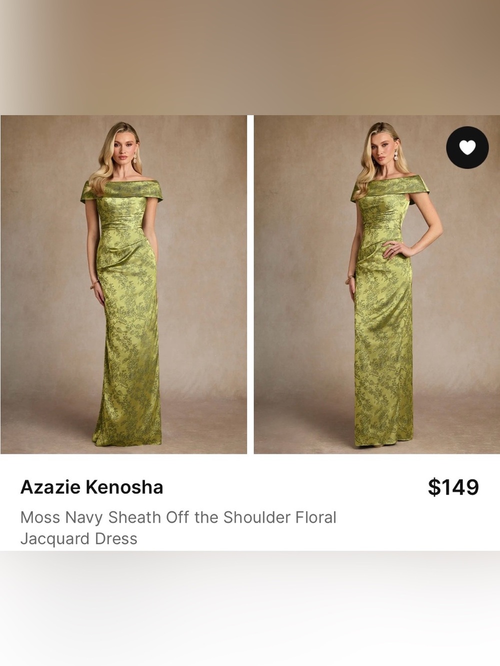 Azazie Off-the-Shoulder Sheath Dress in Moss
